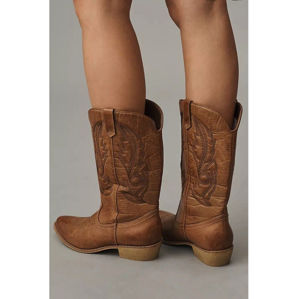 Coconuts by Matisse Gaucho Cowboy Boots Women's 8M Tan Black Stitching Comfort - Picture 4 of 16
